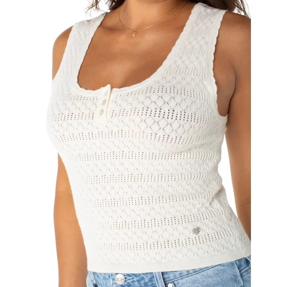 Celebrity Pink Women's Pointelle Henley Tank Top, Sizes XS-XXXL | Walmart (US)
