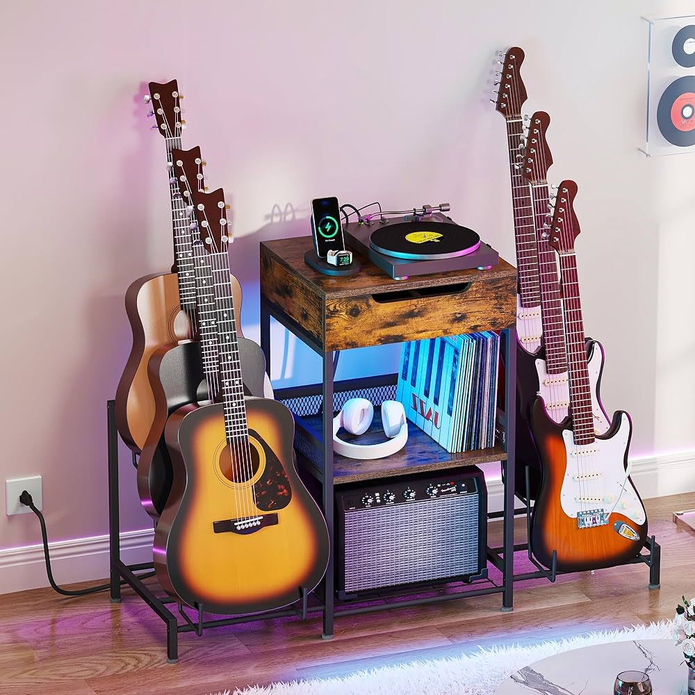 YITAHOME 6-Tier Guitar Stand with Storage Drawer & Power Outlets, Guitar Rack for Multiple Guitar... | Amazon (US)