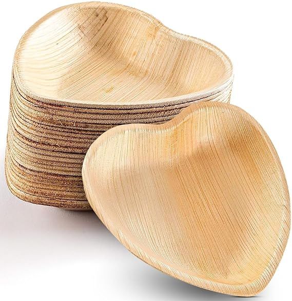 Palm Leaf Plates 6 Inch Heart Bowl Bamboo Disposable 25 Pack Bulk Eco-Friendly Biodegradable Comp... | Amazon (US)