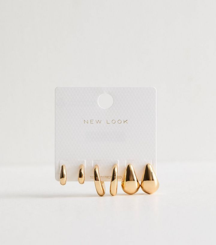 3 Pack Gold Teardrop Hoop Earrings | New Look | New Look (UK)
