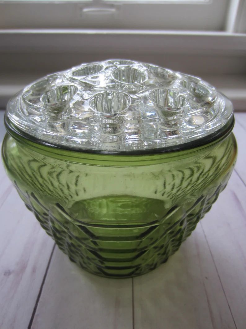 Vintage Vase With Flower Frog Green Flower Vase | Etsy (US)