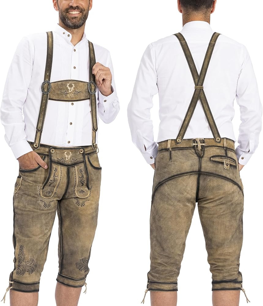 Lederhosen Men Oktoberfest Costume - Genuine Leather, German Mens Lederhosen - Antique Waxed Brow... | Amazon (US)