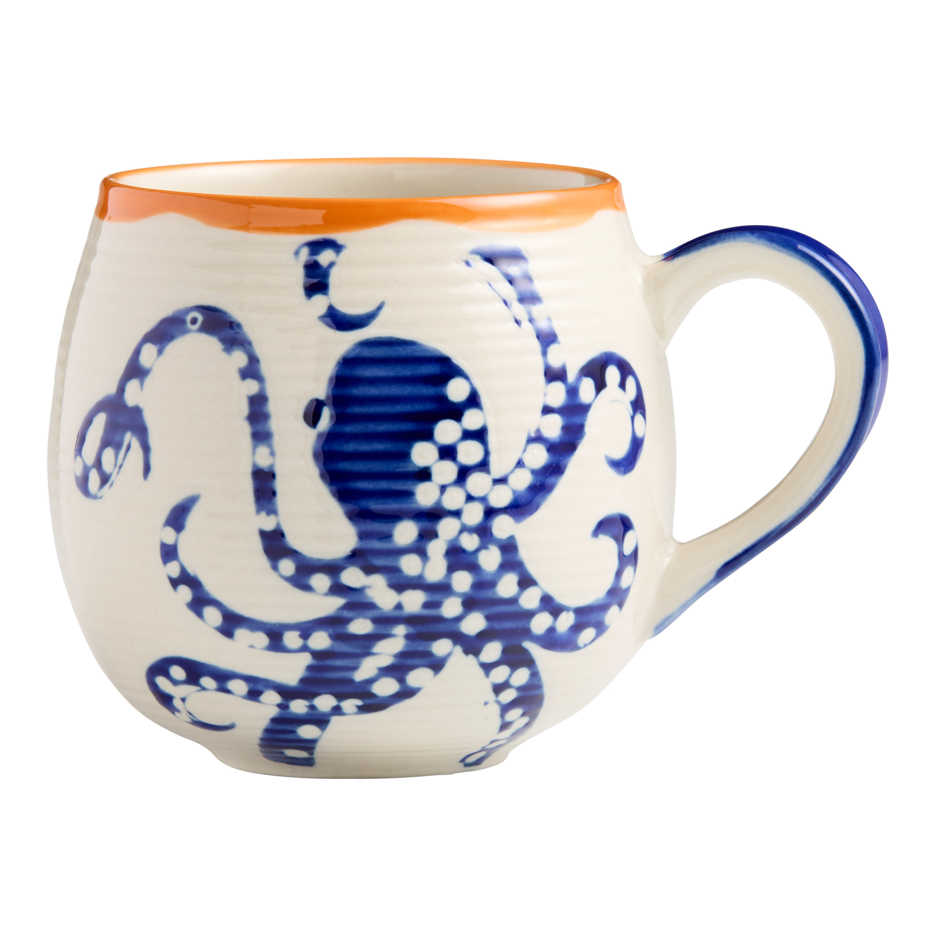 Blue Octopus Ribbed Hand Painted Ceramic Mug | World Market