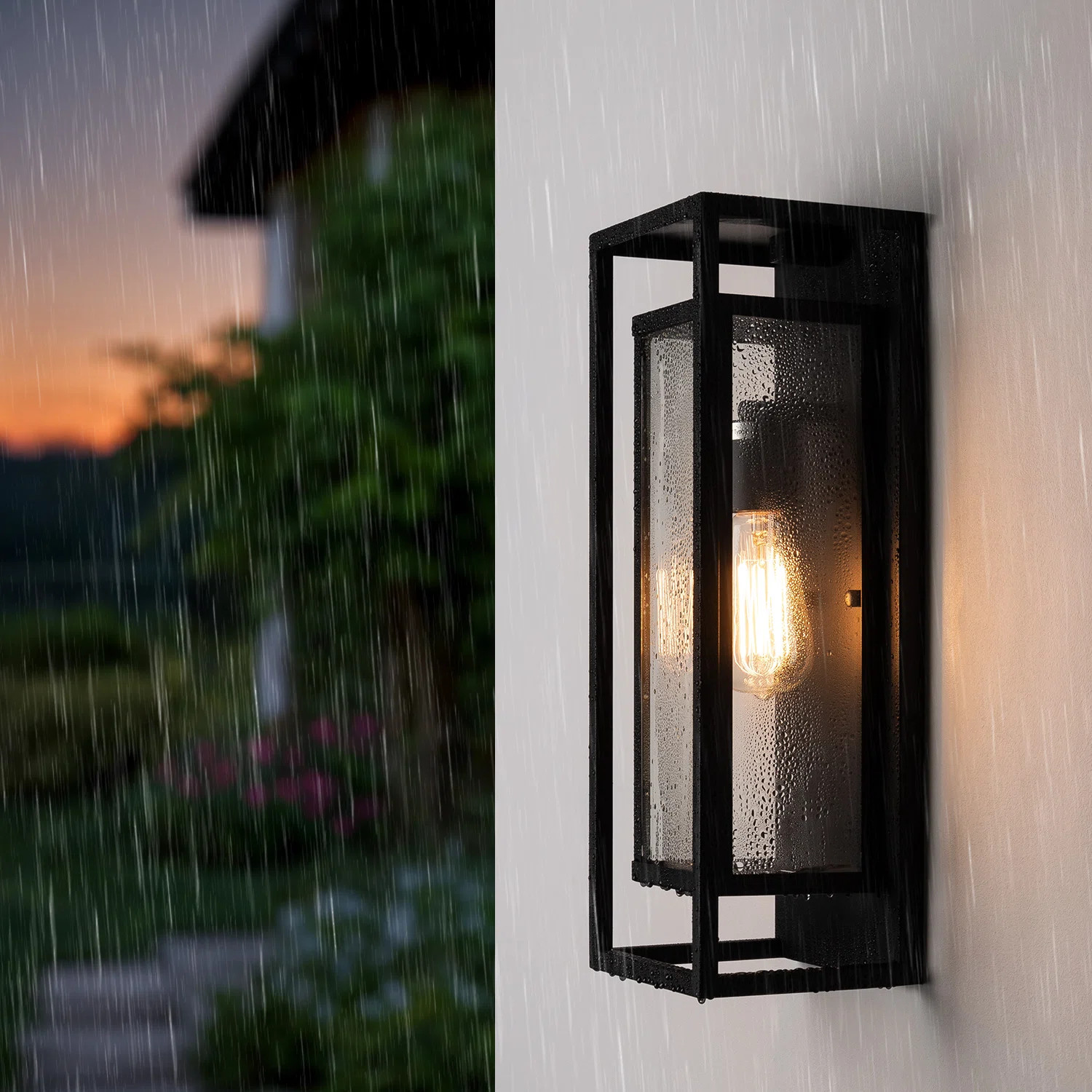 Polikron Classic Outdoor Wall Sconce 1 Light with Dusk to Dawn in Matte Black Rectangular (Set of... | Wayfair North America