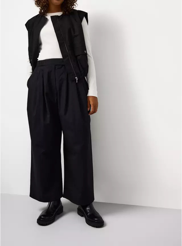 Black Pleated Wide Leg Poplin Trousers 18 | Tu Clothing