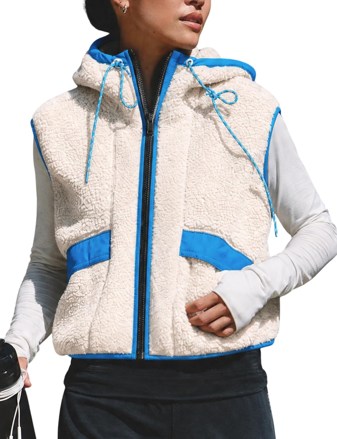 Women's Cropped Fleece Hooded Zip Up Vest | Amazon (US)