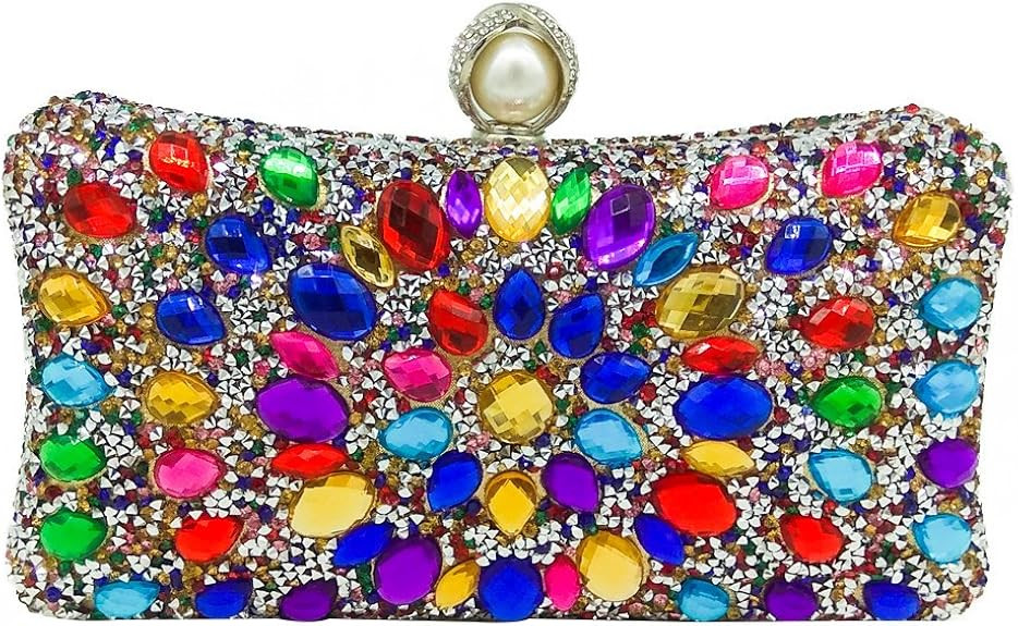 Boutique De FGG Pearl Clasp Crystal Clutch Purses for Women's Evening Handbags Wedding Party Rhin... | Amazon (US)