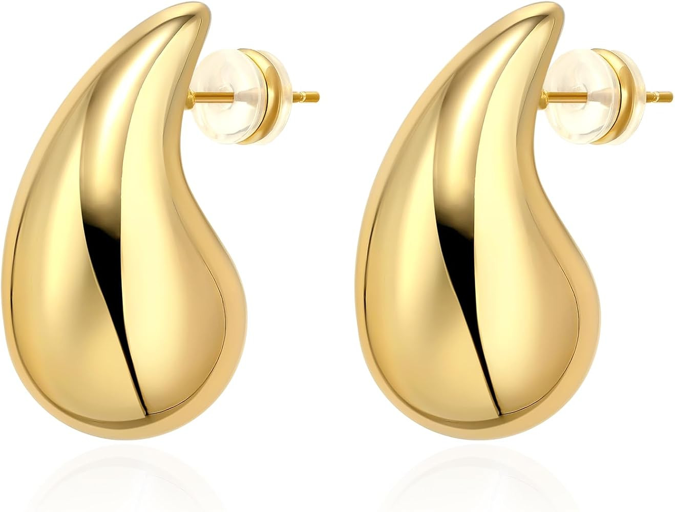 LecAit 14K Gold Chunky Waterdrop Earrings for Women,Lightweight Big Teardrop Hollow Drop Dangle E... | Amazon (US)