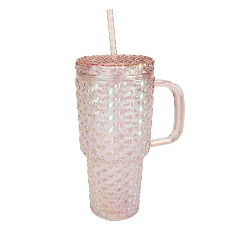 Holiday Time 30 oz Plastic Double Wall Insulated Prismatic Textured Tumbler with Straw and Handle... | Walmart (US)