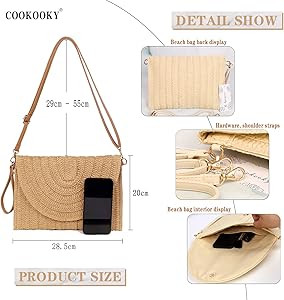 COOKOOKY Straw Clutch Handbag Summer Beach Straw Purse for Women woven Envelope Bag… | Amazon (US)