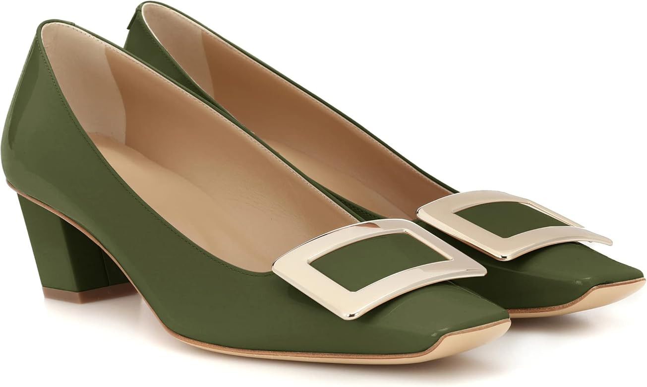 Rilista Women's Closed Square Toe Chunky Heels Slip on Comfortable Business Party Dress Pumps Sho... | Amazon (US)