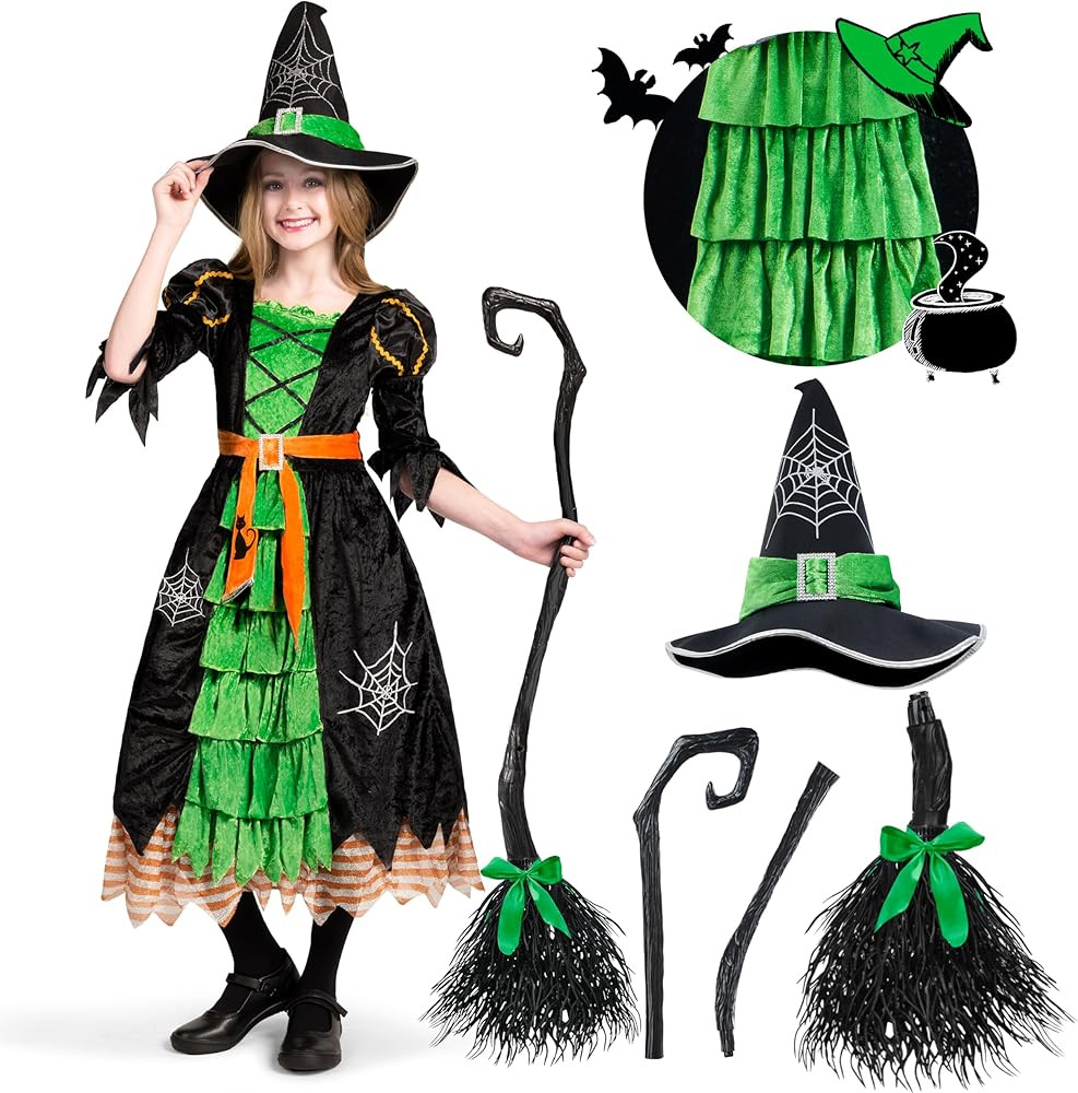 Spooktacular Creations Fairytale Witch Cute Witch Costume Deluxe Set with Broom for Girls | Amazon (US)