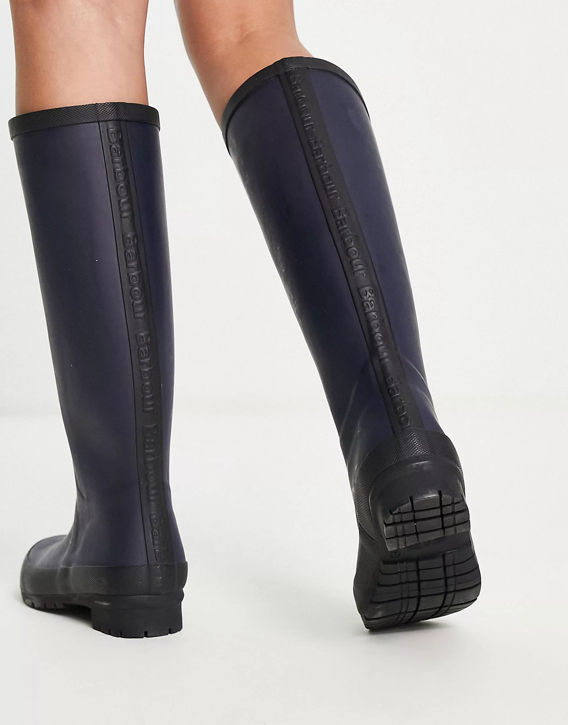 Barbour Abbey tall wellington boot with logo detail in navy | ASOS (Global)