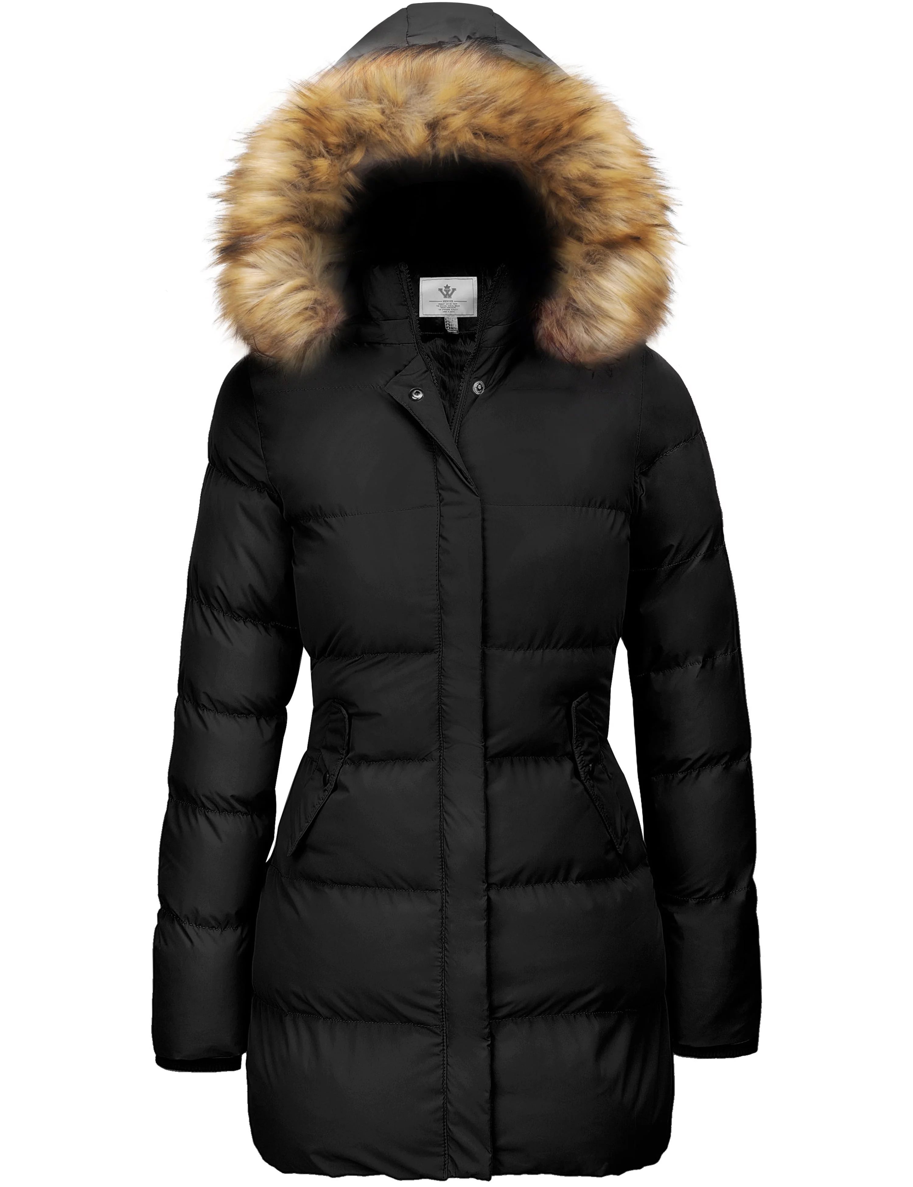 WenVen Women's Winter Coat Puffer Coat Warm Waterproof Jacket with Hood Black L | Walmart (US)