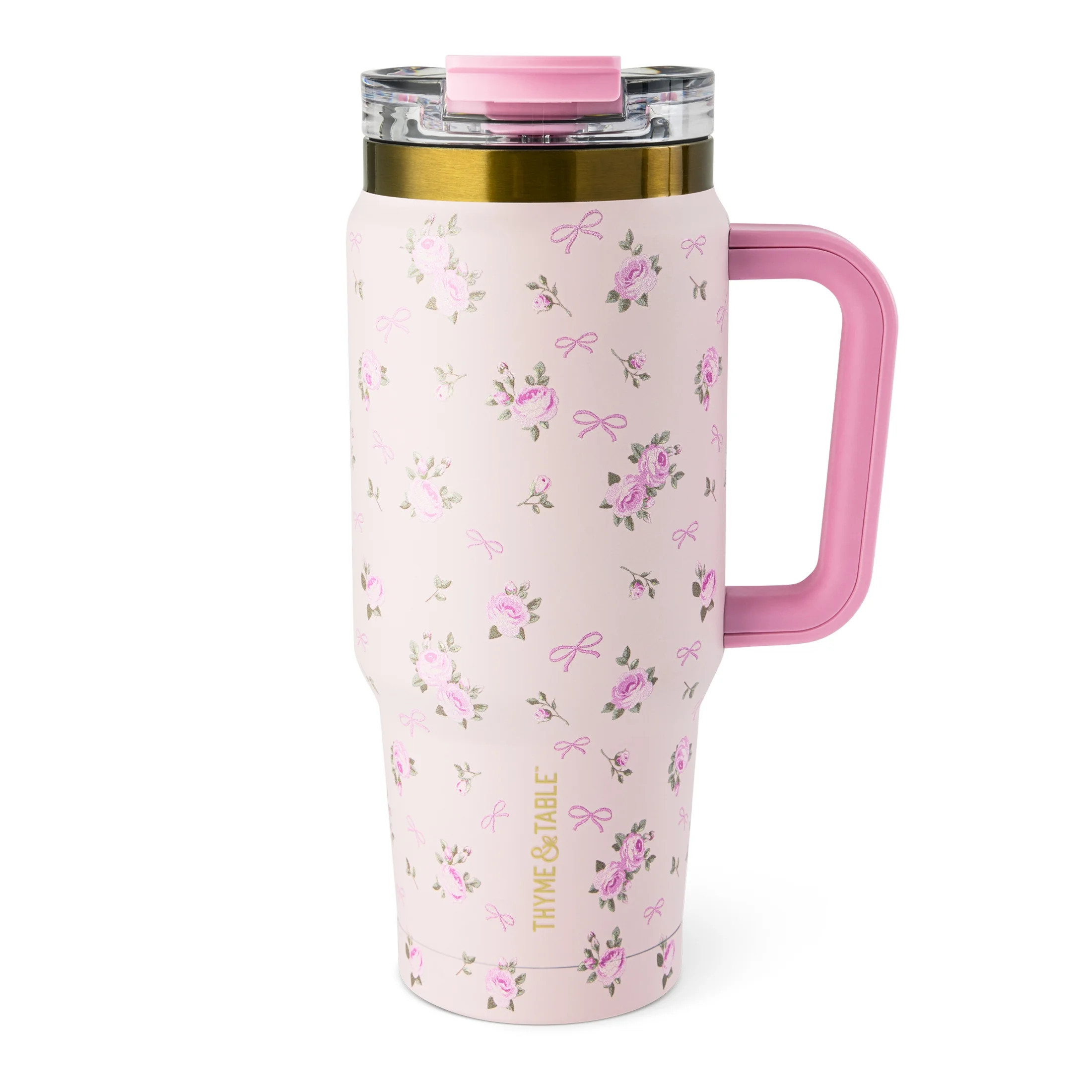Thyme & Table 32oz Stainless Steel Luna Tumbler with Handle and Dual Straw Lid, Roses | Walmart (US)