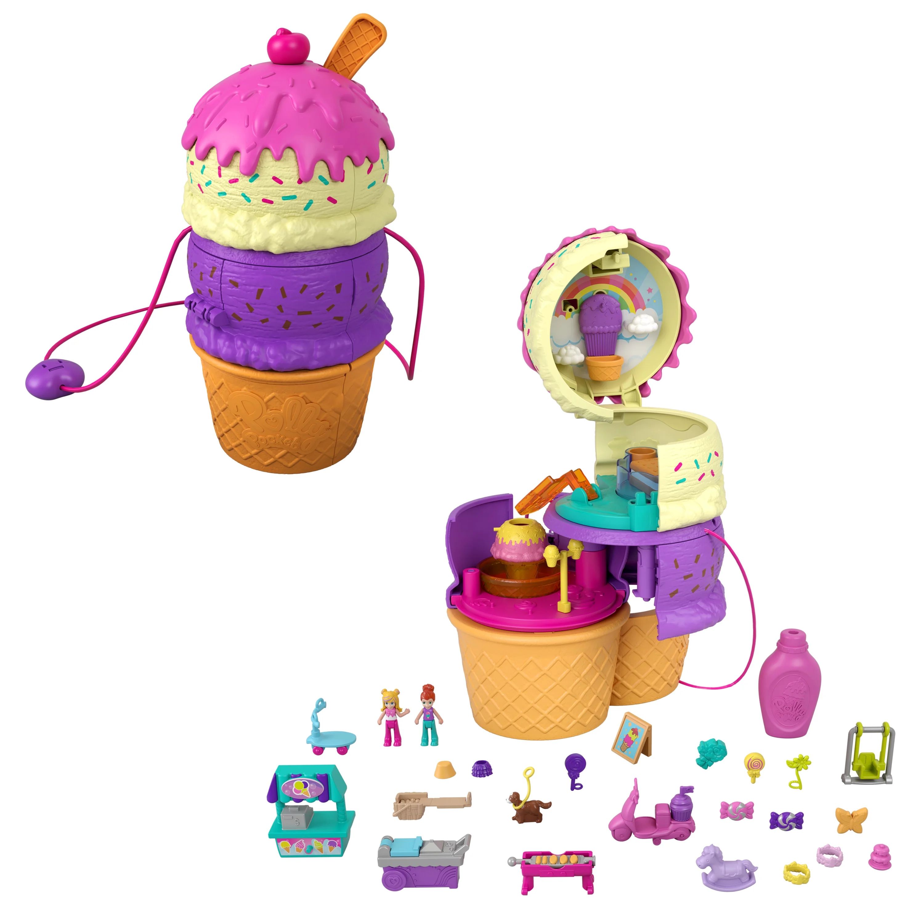 Polly Pocket 2-in-1 Spin 'n Surprise Playground, Travel Toy with 2 Micro Dolls and 25 Accessories | Walmart (US)