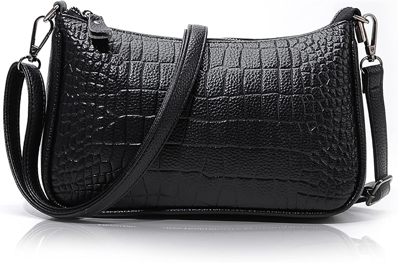 Balck Leather Shoulder Bag for Women Crossbody Bag Small Phone Wallet Purse with Zipper Closure Hand | Amazon (US)