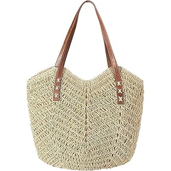 Straw Bag For Women Straw Totes Beach Bags Summer Woven Handmade Shoulder Bag Purse Buckets Totes... | Amazon (US)