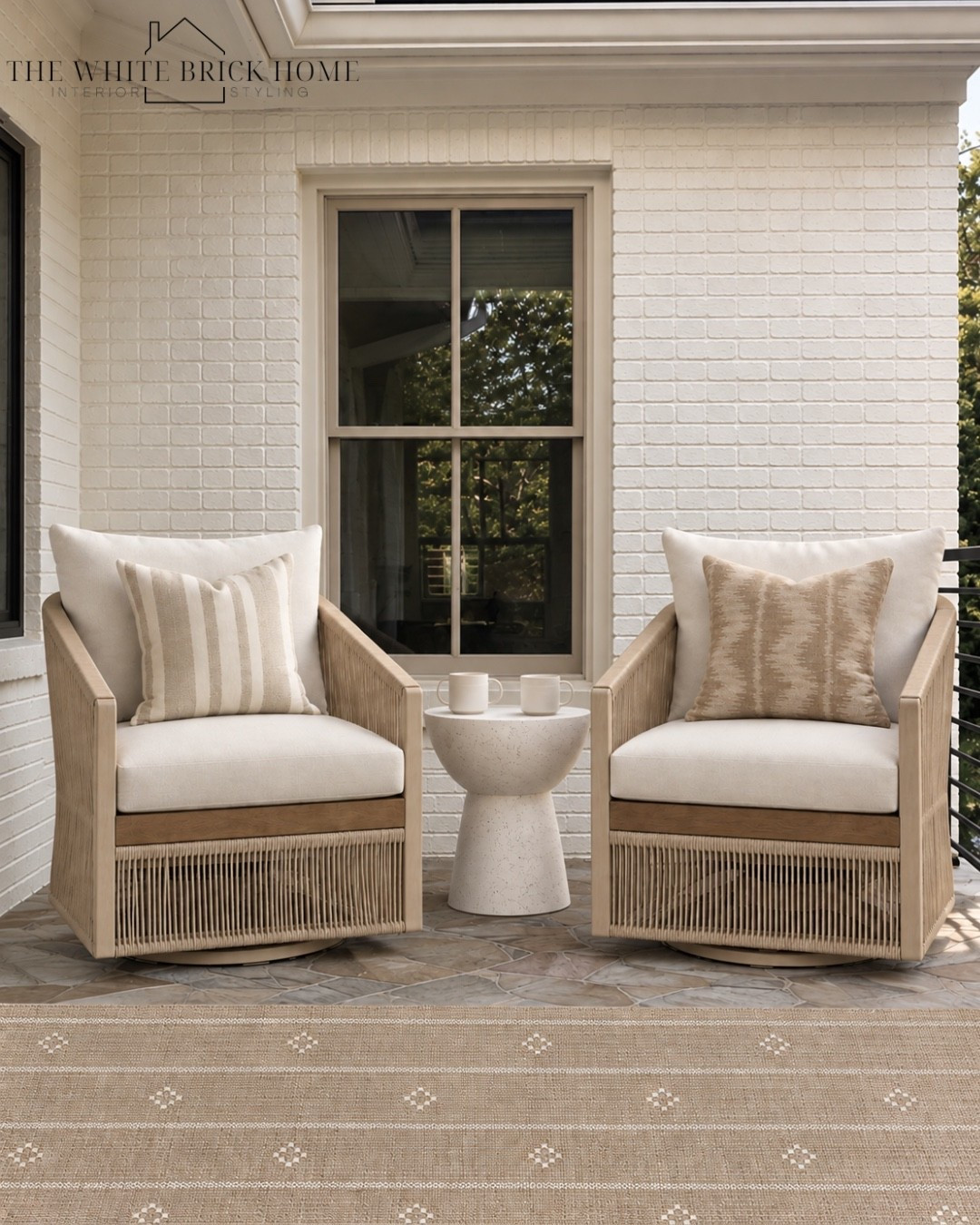 A cozy, collected porch retreat thah layers warm textures, timeless neutrals, and effortless outdoor style. 

Patio, porch, porch furniture, outdoor furniture, outdoor decor, outdoor living, outdoor table, outdoor pillows, outdoor decor, McGee and co, pottery barn