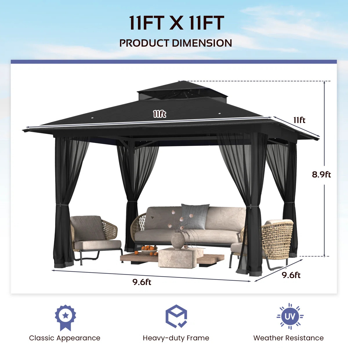 10x13 Gazebo, Outdoor Patio Gazebo With Mosquito Netting, Double Roof Metal Gazebo, Canopy For Ba... | Wayfair North America