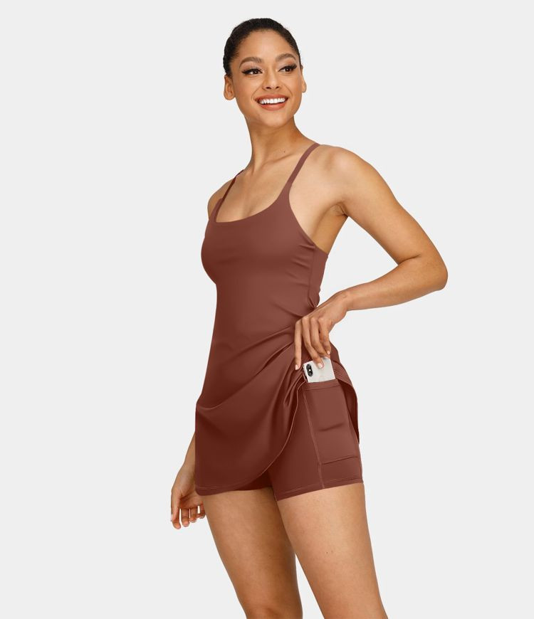 Women’s Everyday Cloudful™ Fabric Backless 2-in-1 Flare Workout Dress-Wannabe-Easy Peezy - HA... | HALARA