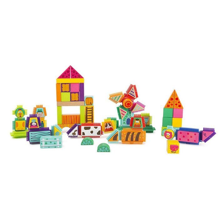 Small Foot Wooden Toys Wood And Knobs Building Blocks Farm Playset - 80pc | Target