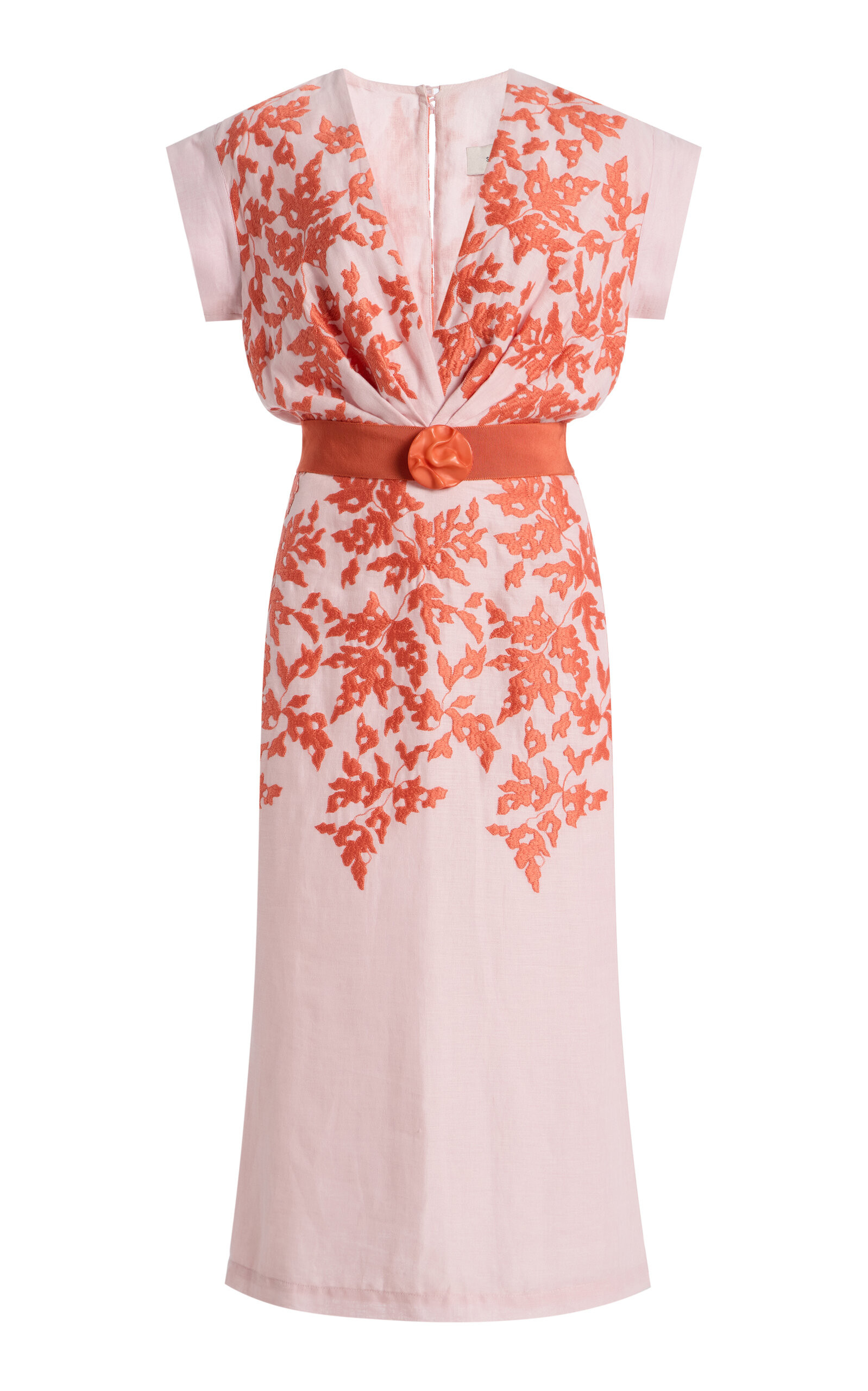 Olive Embroidered Cotton-Linen Midi Dress | Moda Operandi (Global)