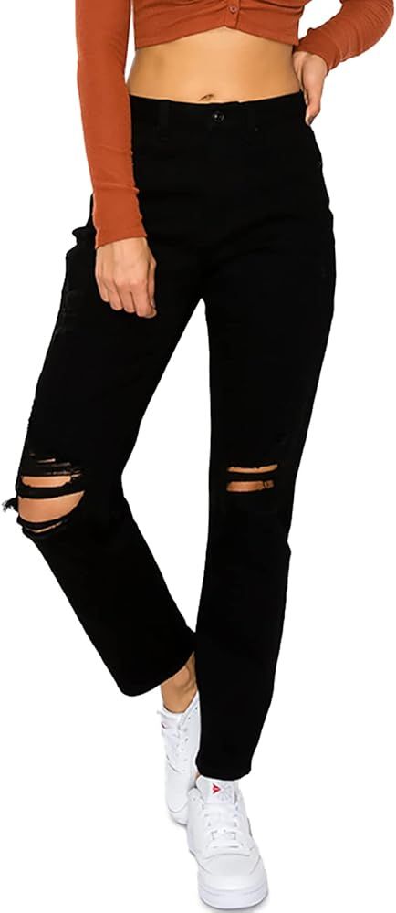 WAX JEAN Women's Mom Jean with Blown Out Knee | Amazon (US)