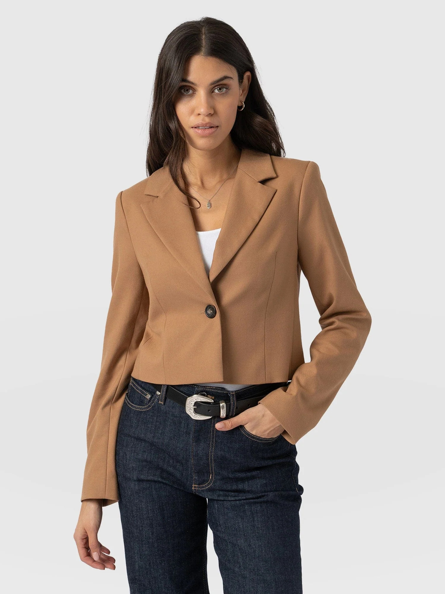 Astrid Cropped Blazer - Camel | Saint + Sofia UK