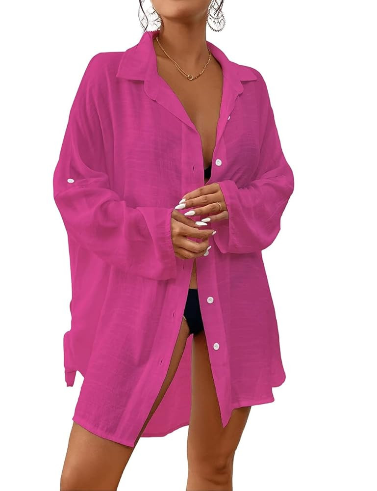 Bsubseach Women Button Down Beach Shirt Cover Up for Swimwear Blouse Tops | Amazon (US)