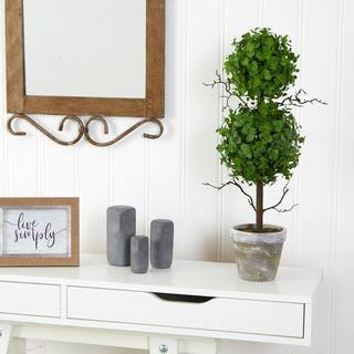 Nearly Natural 2 ft. Artificial Eucalyptus Double Ball Topiary Tree T2033 - The Home Depot | The Home Depot