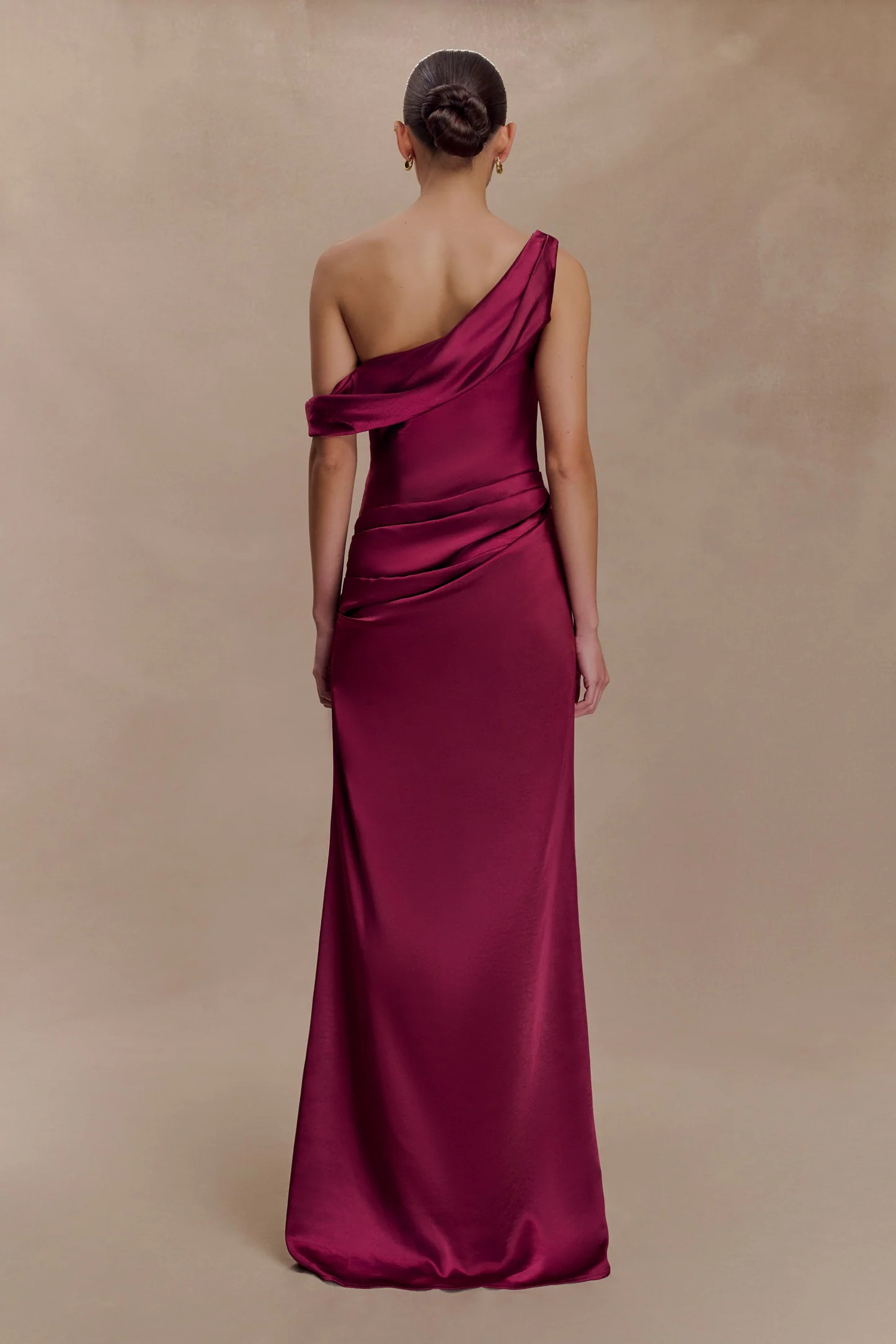 Dalia Off Shoulder Satin Maxi Dress - Mahogany | MESHKI US