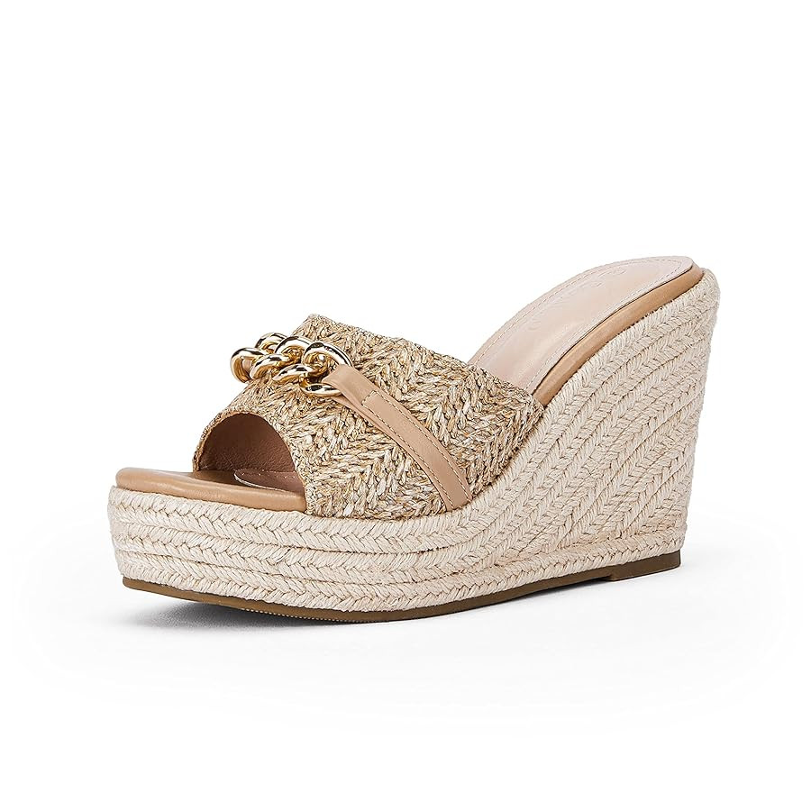 Coutgo Women's Wedge Sandals Platform Espadrille Heel Chain Slip On Casual Summer Slides | Amazon (US)