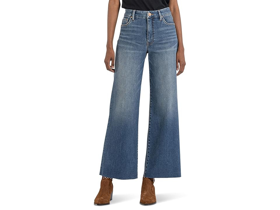 KUT from the Kloth Meg High-Rise Fab Ab Wide Leg Raw Hem in Milestone Women's Jeans Milestone : 2, Cotton/Denim/Polyester | Zappos