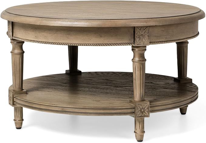 Maven Lane Pullman Large Curved 2 Tier Traditional Round Circle Wooden Center Coffee Table with S... | Amazon (US)