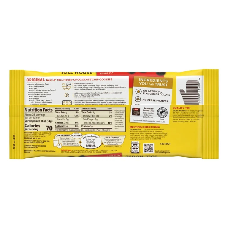 Nestle Toll House Semi Sweet Chocolate Baking Chips, Morsels, 12 oz Bag | Walmart (US)