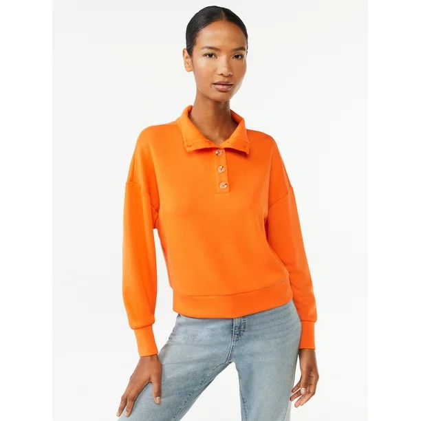 Scoop Women's Scuba Knit Button Neck Sweatshirt | Walmart (US)