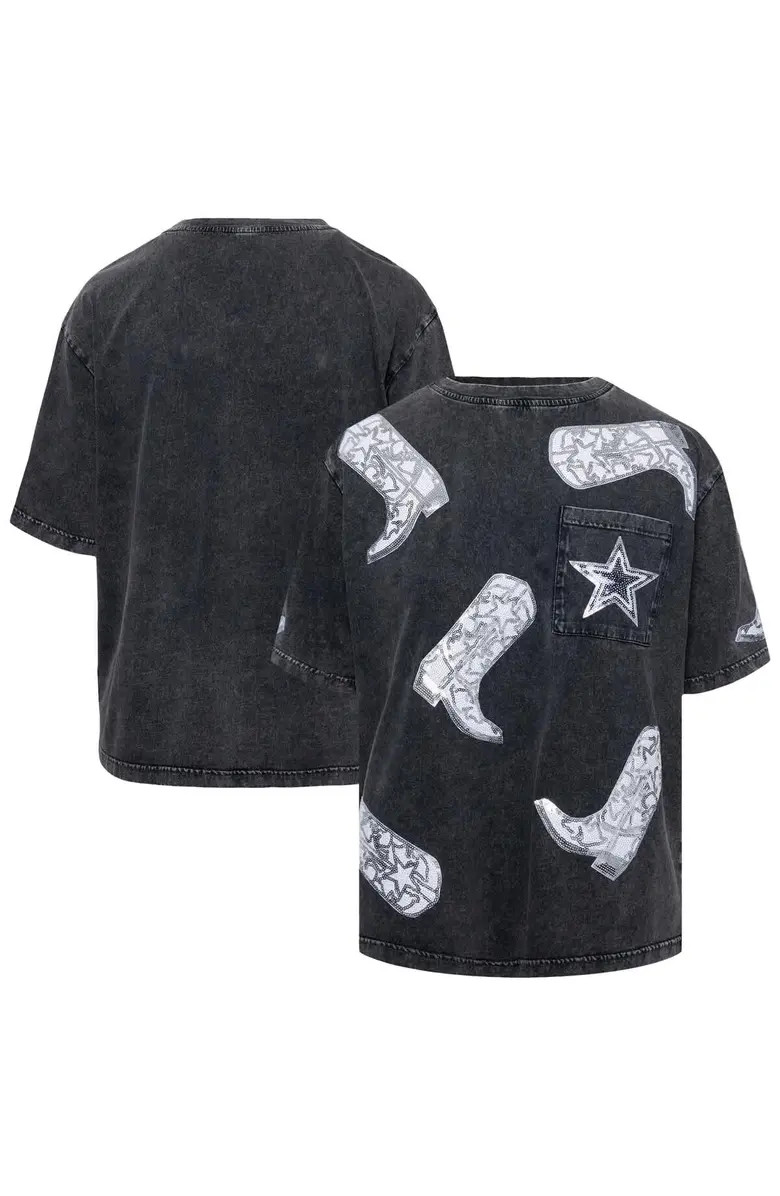 Women's Gameday Couture Gray Dallas Cowboys Cheerleaders Sequin Boots Oversized T-Shirt | Nordstrom
