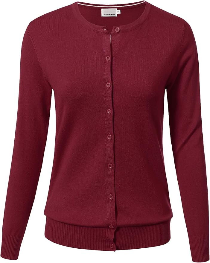 Allsense Women's Long Sleeve Button Down Crew Neck Classic Knit Cardigan Sweater | Amazon (US)