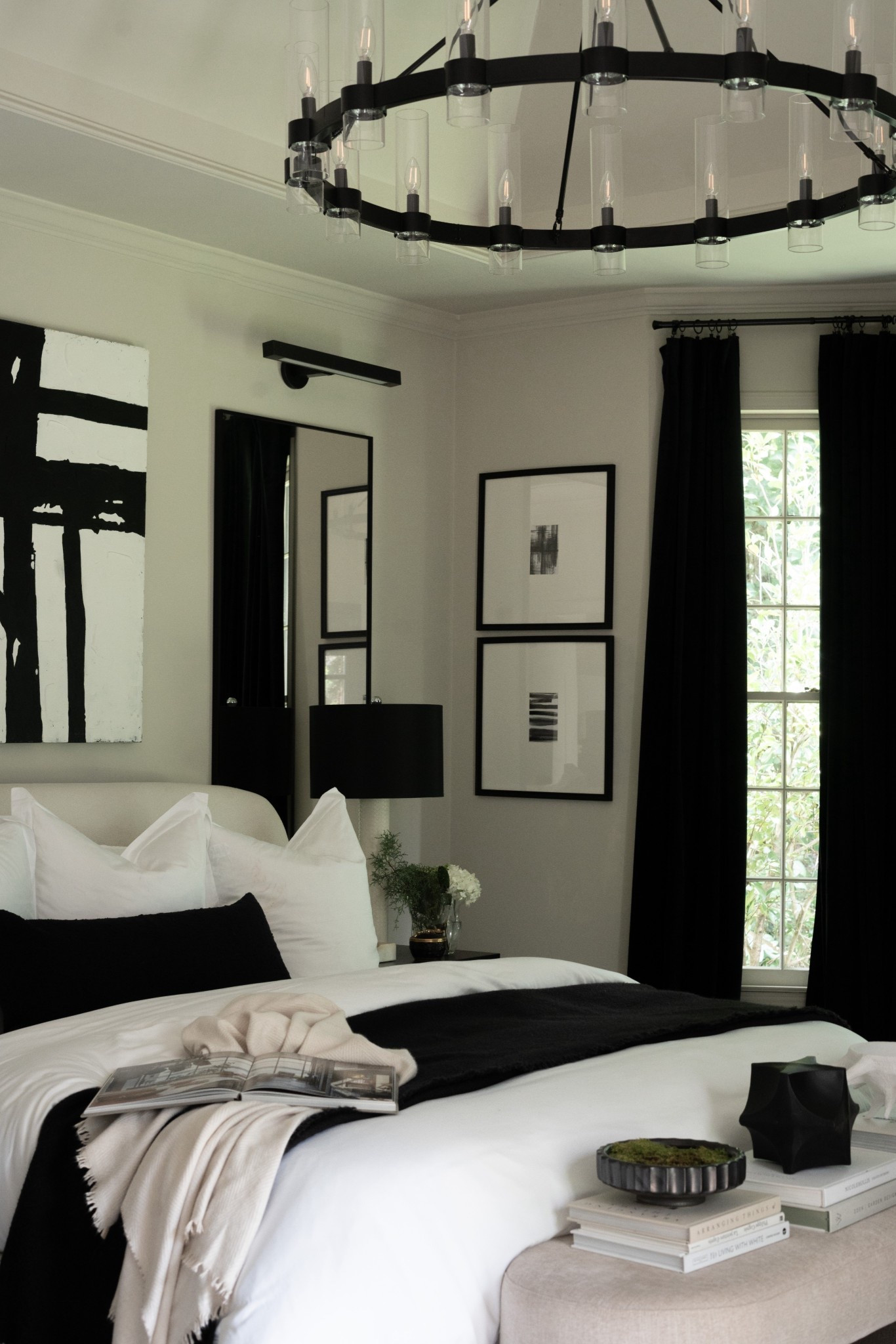 Welcome to my summer bedroom refresh! I wanted this space to feel calm, luxurious, and effortlessly modern, and I’m obsessed with how it turned out. I layered crisp white bedding with black accents for that high-contrast, timeless look I always love in interior design. The black chandelier and matching curtain panels add a dramatic touch, while soft textures like the throw blanket and neutral ottoman keep everything cozy and inviting. A mix of modern art, sculptural decor, and stacked coffee table books gives this room that curated, designer feel without being overdone. If you're looking for bedroom decor ideas or want to create a moody yet minimal space that still feels fresh for summer, this look is proof that black and white is always in style.


#LTKSummerEdit #LTKSeasonal #LTKHome