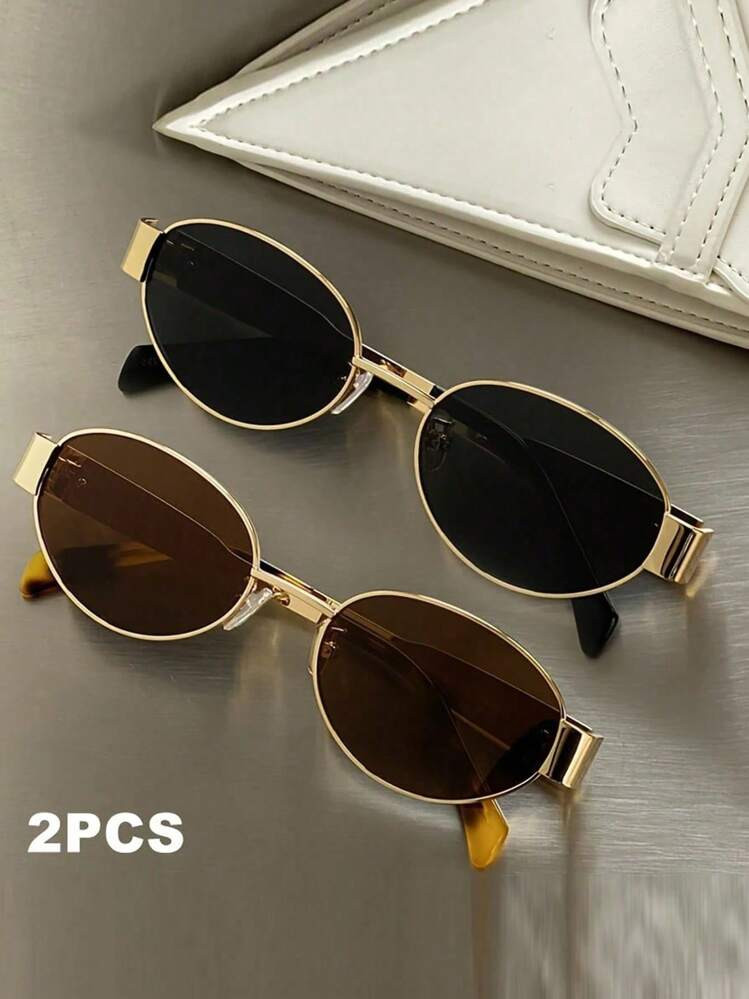 2 Pairs Vintage Oval Metal Sunglasses, Classic Style For Outdoor Travel Beach Vacation Casual Wear, UV Protection Driving Glasses For Summer Fashionable Shade Elegant Outfit Family Outings Travel Vacation Holiday For Summer Beach Vacation,Outdoor,Travel | SHEIN