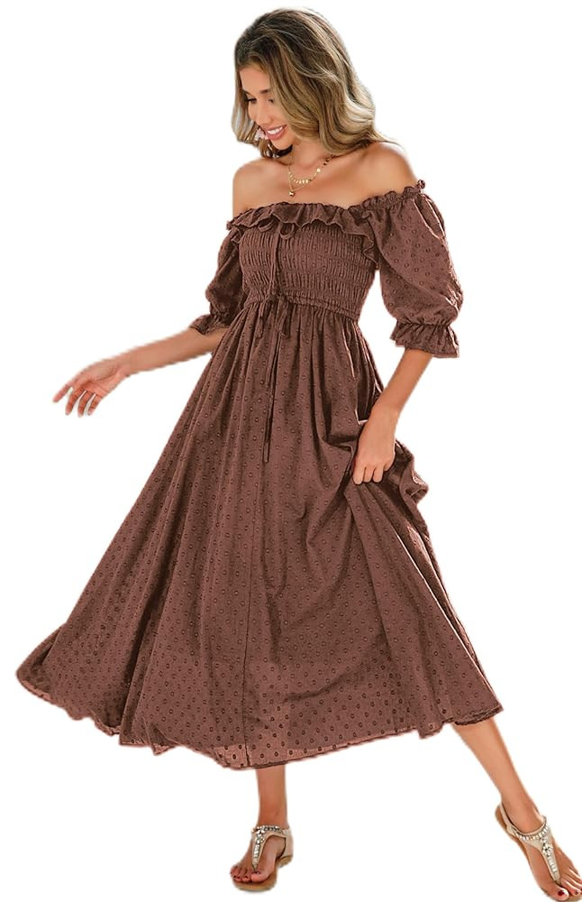 R.Vivimos Women Summer Half Sleeve Cotton Ruffled Vintage Elegant Backless A Line Flowy Long Dres... | Amazon (US)