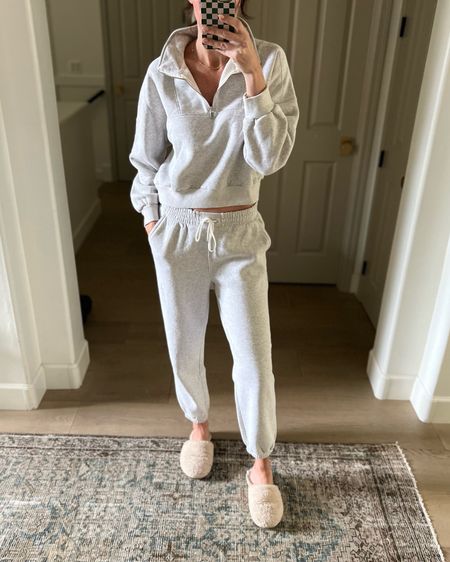 Coziest sweat set! Wearing a medium in both top and bottom for an oversized fit. Color: light gray 

#LTKstyletip #LTKFind