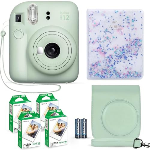 Fujifilm Instax Mini 12 Instant Camera Mint Green + Fuji Film Value Pack (40 Sheets) + Shutter Accessories Bundle, Incl. Compatible Carrying Case, Quicksand Beads Photo Album 64 Pockets | Amazon (US)