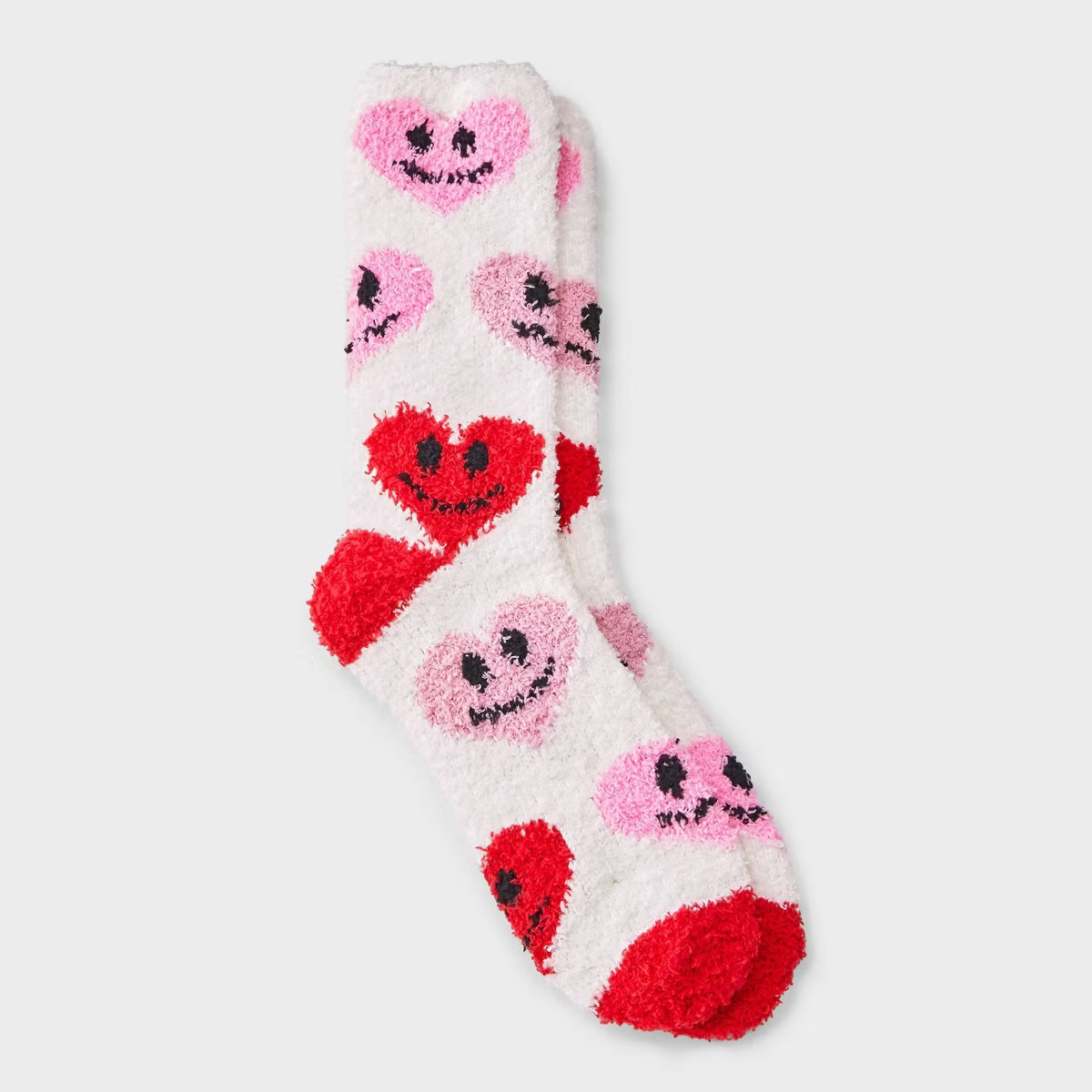 Women's Smiley Hearts Cozy Valentine's Day Crew Socks - Red/White/Pink 4-10 | Target