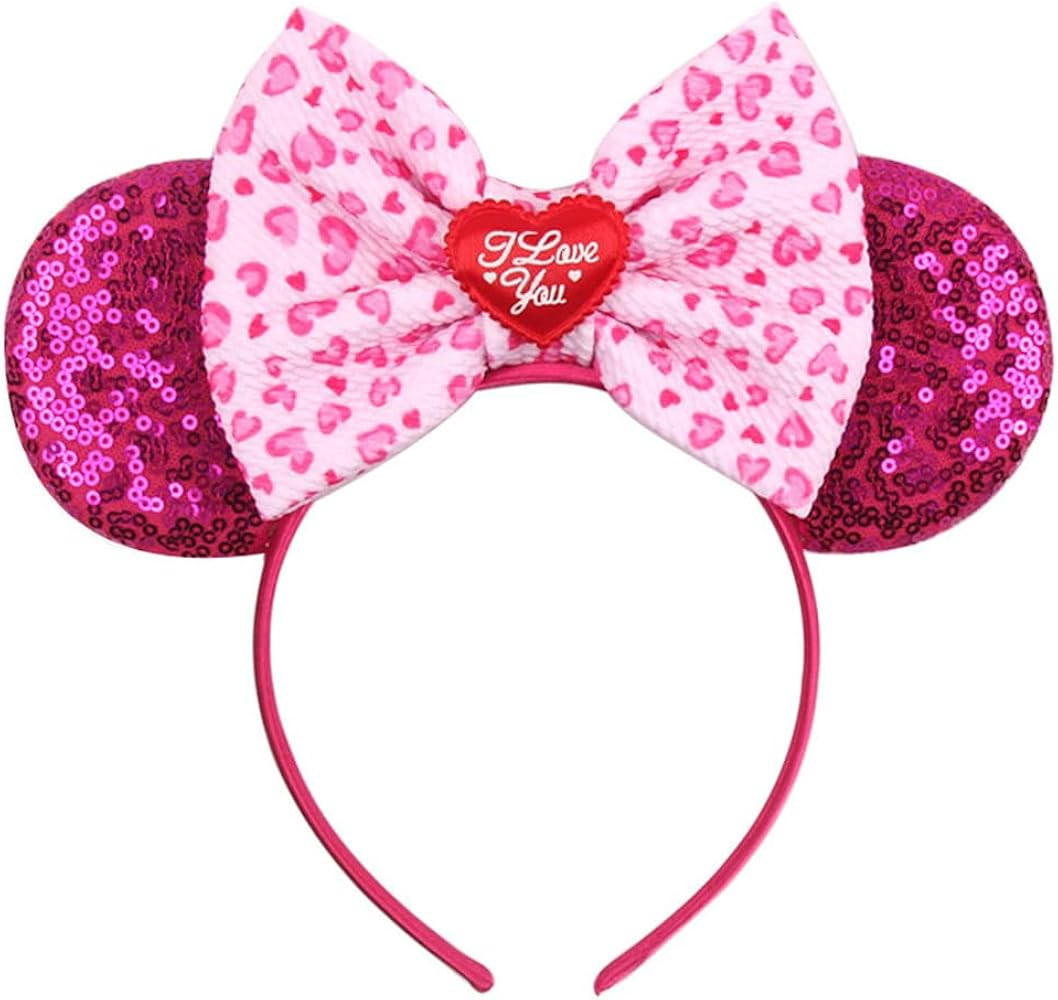 YOWOCAL Valentine's Day Headband for Women Girls,Love Sequin Mouse Ear Hair Hoops for Valentine's... | Amazon (US)