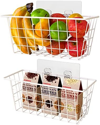 MaraFansie Wall Wire Baskets Bin No Drilling Adhesive Hanging Baskets Wall Mounted for Cabinet & ... | Amazon (US)