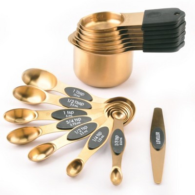 15-Piece Gold-Plated 304 Stainless Steel Measuring Cups & Spoons Set with Silicone Handles, Baking Measuring Tools with Measurement Markings | Target