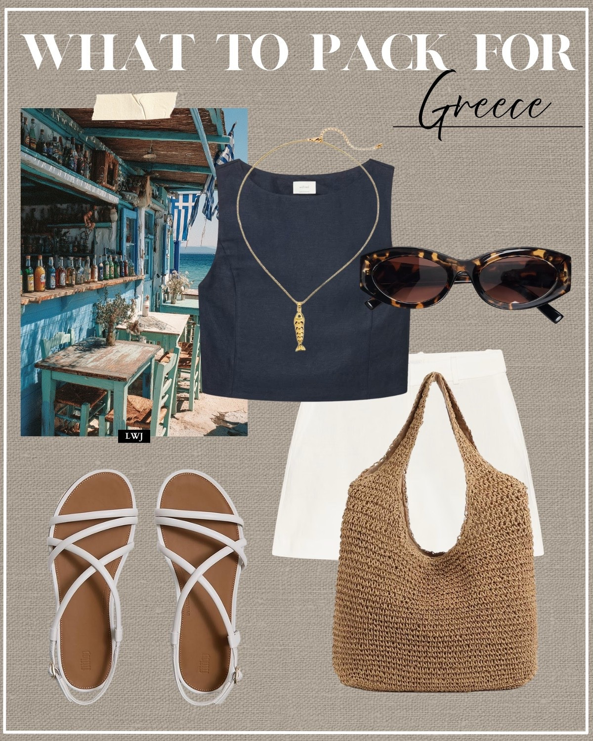 What to pack for Greece 

Summer travel / summer outfits / Greece outfits / navy boxy cut tank top / trendy fish necklace / white shorts / straw tote / amazon / fitflop white strappy sandals / tortoise shell sunglasses

#LTKootd #LTKTravel