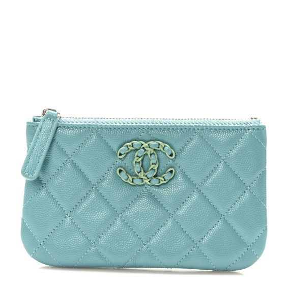 Caviar Chanel 19 Quilted Cosmetic Case Light Blue | FASHIONPHILE (US)